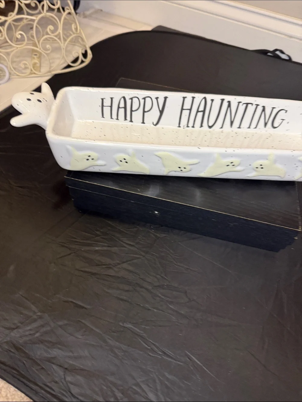 Mud Pie White Ghost Ceramic Vanity Tray - Happy Haunting